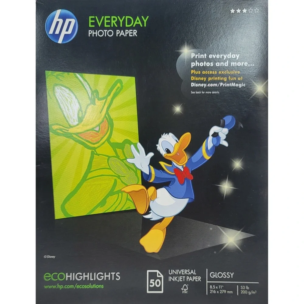 HP Everyday Photo Paper Glossy 8.5x11 Inkjet Paper 50 count Q8723A Disney Donald